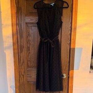 Draper James Black Polka Dot Sleeveless Midi Dress with Waist Tie